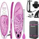 FBSPORT 11' Premium Stand Up Paddle Board, Yoga Board with Durable SUP Accessories & Carry Bag | Wide Stance, Surf Control, Non-Slip Deck, Leash, Paddle and Pump for Youth & Adult (Flower Purple)