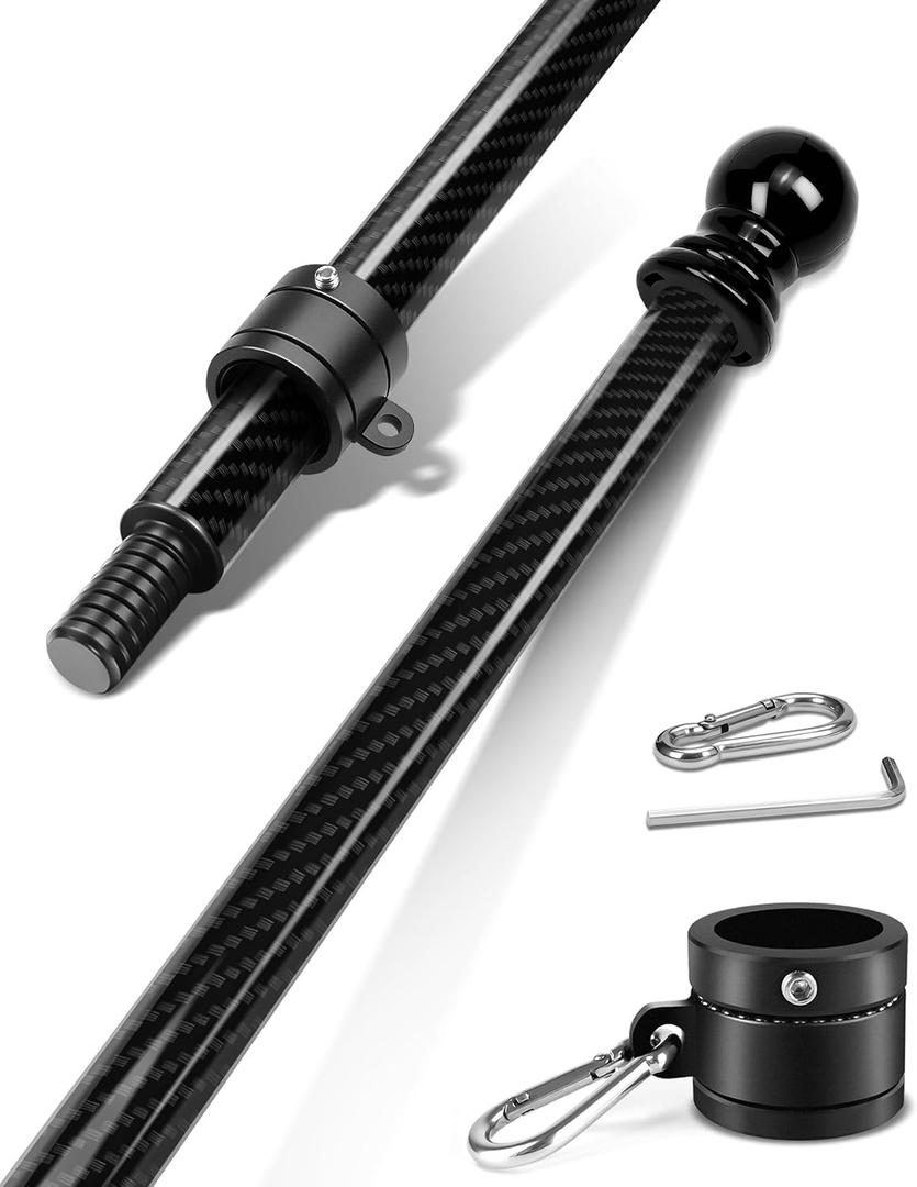 6FT Carbon Fiber Flag Pole for Outside House Black Outdoor Flagpole Heavy Duty, Never Rust, 360 Rotating Flag Rings & 304 Stainless Carabiners Included (72 Inch, Diameter 1 Inch)