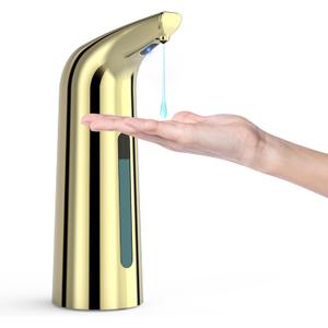 Automatic Soap Dispenser with Infrared Sensor - Adjustable 4-Level Touchless Hand Soap for Kitchen, Bathroom - Battery Operated Electric Dispenser, Durable Plastic, Smart Soap Holder 400ml Gold