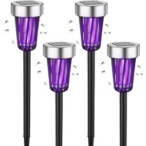2026 Solar Bug Zapper Outdoor Waterproof Mosquito Repellent Outdoor Patio Mosquito Trap & Killer for Garden, Backyard, Farm, Solar Powered Fly Zapper for Small Flying Insect, Gnats, Flies, Moths(4)
