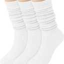 Chalier 3 Pairs Wool Socks for Women Winter Slouchy Boot Socks Thick Warm Long Hiking Scrunch Crew Sock, One Size (Ivory White)