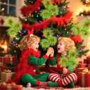 17 Inch Christmas Tree Picks, 6 PCS Lime Green Furry Curly Stems with Red Glitter Balls, Flexible Christmas Tree Topper Decorations for Holiday Arrangements, Wreaths & Table Christmas Decor