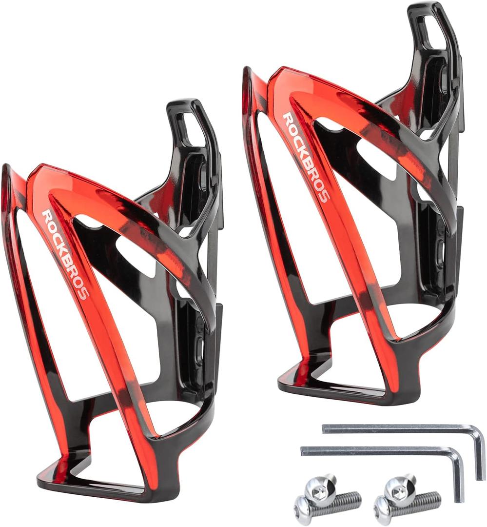 ROCKBROS Bike Water Bottle Holder Ultra-Light Bicycle Bottle Cages with Screws Tool, Universal Bike Cup Holder for Road MTB Mountain Bikes Cycling Accessories2 Pack (blackred+blackred)