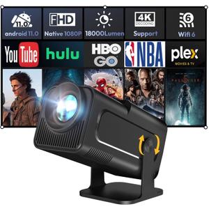 Smart Mini Projector XGODY Gimbal5 Android 11 Full HD Projector Native 1080P 4K Support 5G WiFi 6 Bluetooth 5.0 Home Movie Projector Electric Focu Auto Keystone 180 Rotating For PC/Lap/PS5 Dull Black (Jet Black)