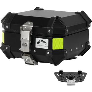 Motorcycle Top Case, 15L Aluminum Compact Motorcycle Top Box with Anti-Theft Lock System, Waterproof, Easy Installation with Universal Bracket, For Urban Commuter, Black, GBTC-15BL