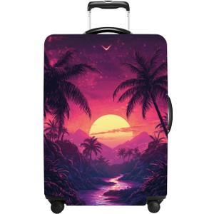 Luggage Cover Washable Suitcase Protector Anti-scratch Suitcase cover Fits 20-34 Inch Luggage (Coconut trees, S(20-22inch suitcase))
