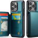 Vinich for iPhone 14 Pro Wallet Case with Card Holder, RFID Blocking Credit Slots Kickstand Shockproof Phone Cover for Women Men, Bluish Green