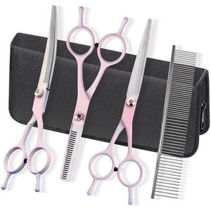 Dog Grooming Scissors Kit, Fcysy Professional Dog Trimming Scissors Set, Hair Cutting Curved Thinning Shears for Pet Cat at Home, Pet Grooming Supplies
