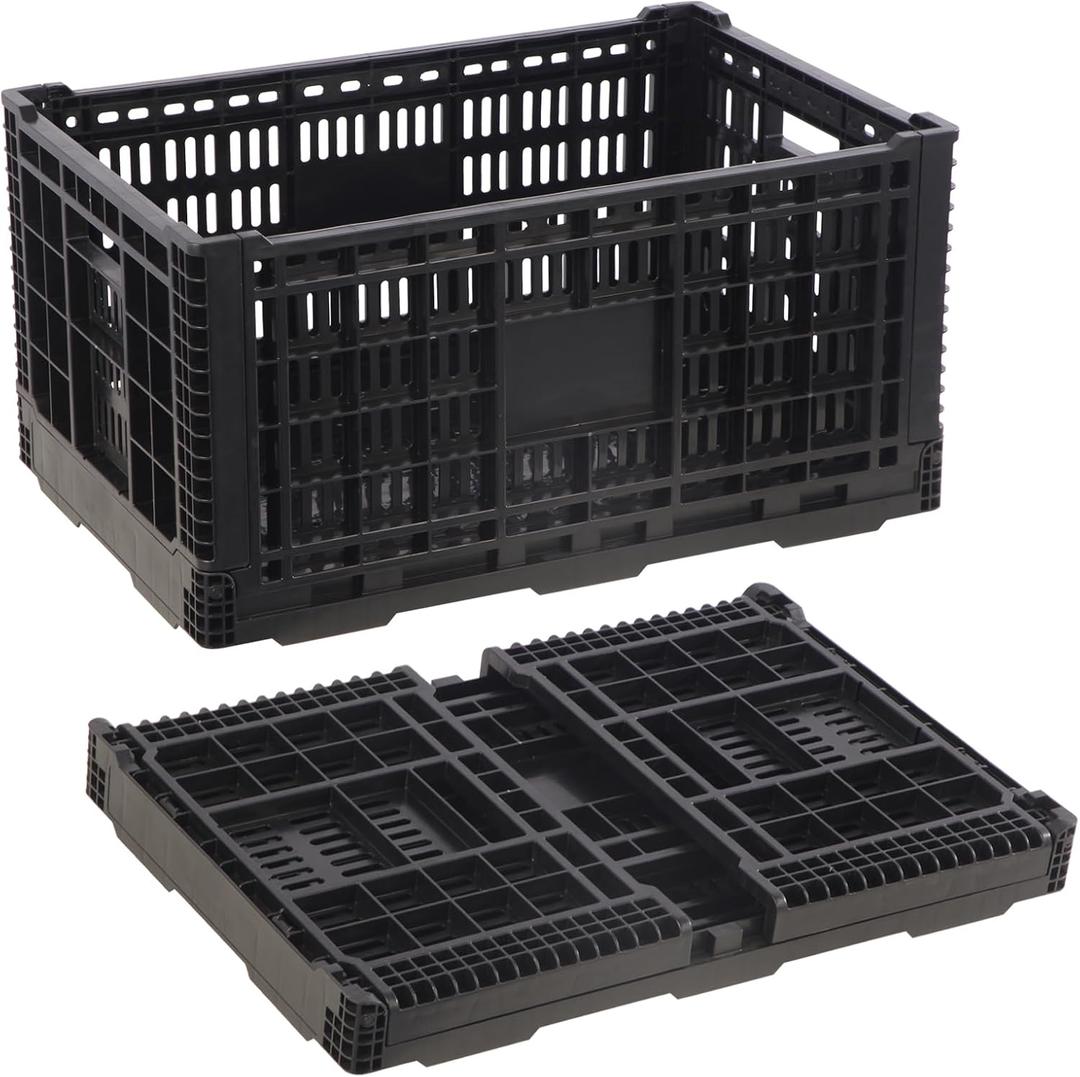 Collapsible Milk Crate, 52L Milk Crates Heavy Duty, Collapsible Storage Crate, Foldable Crates for Car, Trunk, Grocery, Home Storage - Extra Large, Holds 130 lbs (72L Black)