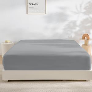 GOKOTTA Fitted Sheet Only - 16 Inch Pocket Bamboo Rayon Fitted Sheet, Super Soft and Cooling Bottom Sheet with 4 Elastic Corner Straps(Grey, King Size)