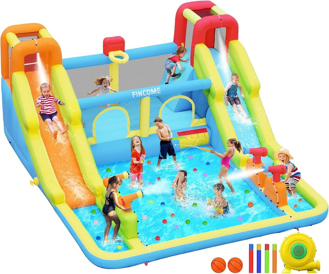 Inflatable Bounce House for Kids, Water Bounce House with Double Slides Indoor Outdoor, Bounce House Water Slide with Air Blower for Park Backyard Party Birthday (with 750W Blower)