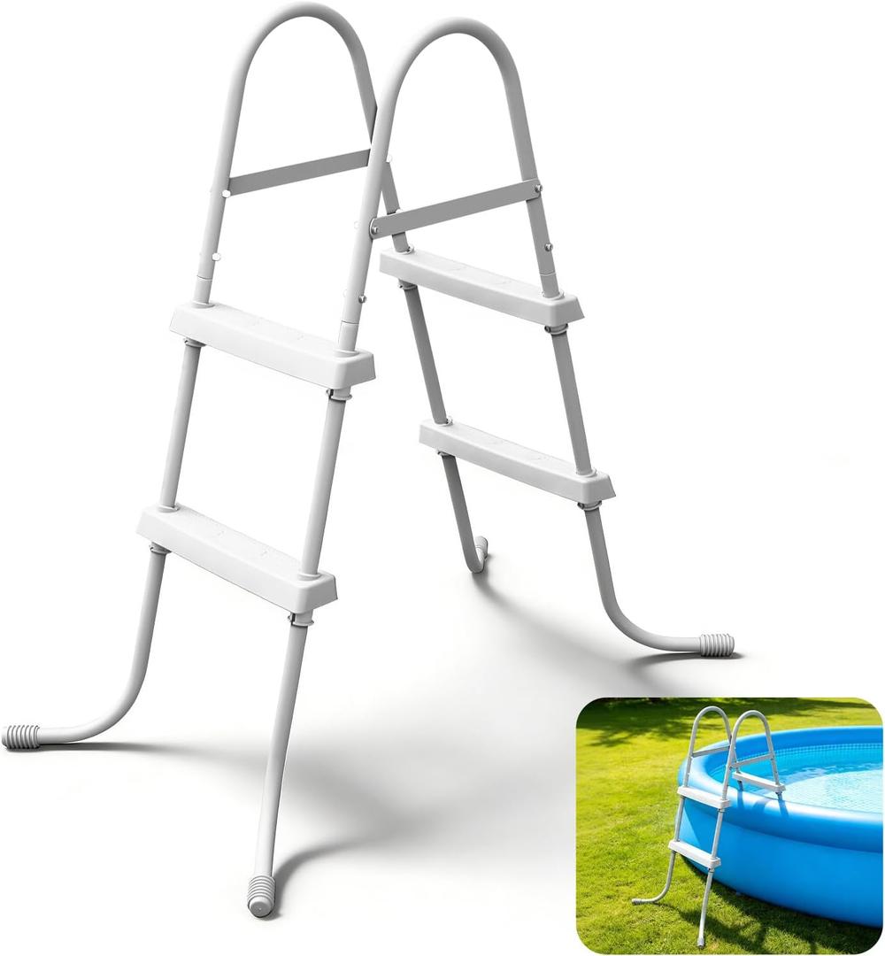 Above Ground Pool Ladder, 34 '' Pool Ladder, Swimming Pool Frame Ladder, 2-Steps,Suitable for Pools up to 34 inches deep Above Ground, Anti Slip Feet & Wide Steps