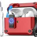 R-fun Compatible with AirPods Pro 2nd Generation 2023(USB-C),2022(Lightning Cable),1st Gen 2019 Charging Case, Full Drop Protection Auto Pop-Up Lid Design with Cleaner Kit,Red