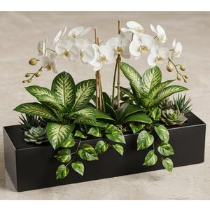 QUHUATU Premium Rectangular Floral Decorative Piece—Indoor/Outdoor Matte Rectangular Planter—Perfect for Various Realistic Greenery Decorations to Enhance Homes and Gardens (Plants Not Included)