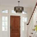 Dia 22 Inch Boho Wood Bead Chandelier Farmhouse, Bohemia Dining Room Light Fixture Over Table, Black Bead Pendant Chandelier for Bedroom Kitchen Hallway Entryway Nursery Living Room Foyer