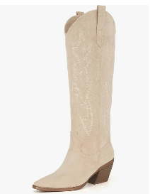 iiimmu Cowgirl Boots Women Knee High Boots Pointed Toe and Block Heel Cowboy Suede and Faux Leather Boots with Embroidered, Size 6.5