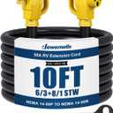 DEWENWILS EV RV Extension Cord 50A 10 Feet, NEMA 14-50P to 14-50R Copper Wire, 125/250VAC 12500W Heavy Duty EV Power Cord, STW Outdoor Waterproof Power Cable, for RV, Camper, ETL Listed, Yellow