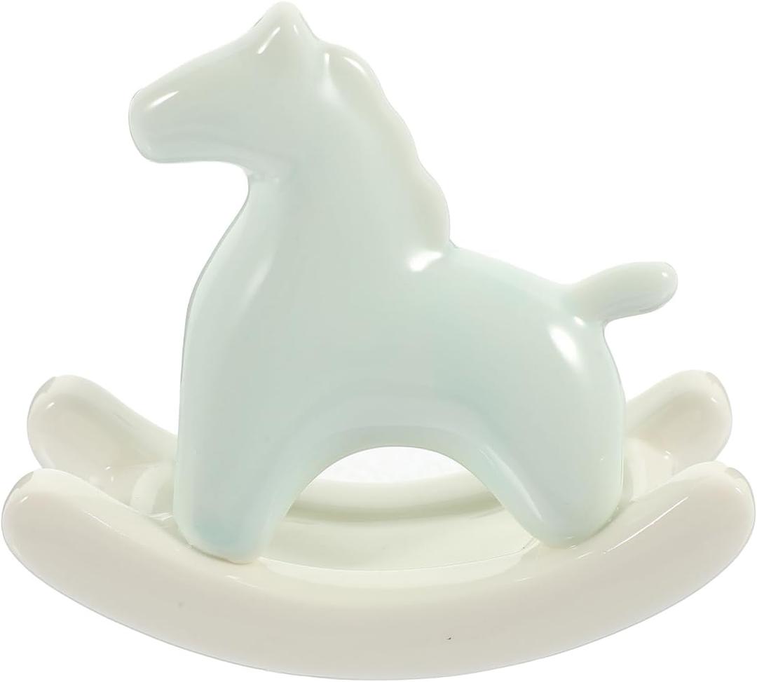 HOMSFOU Ceramic Rocking Horse Ornament Miniature Baby Horse Figurine 3.93 Inch Colorful Home Decor Office Desk Accent Sculpture (Light Green)
