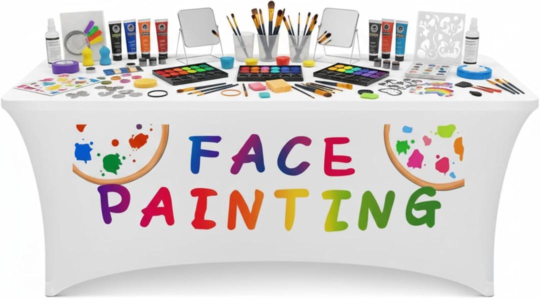 Oudain 6 ft Face Painting Station Tablecloth Stretch Spandex Table Cloth Cover Face Painting Rectangle Table Decor for Party Carnivals Sports Events Outdoor Makeup Business Advertising Supplies