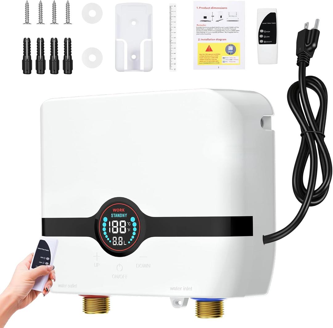 Tankless Water Heater Electric 110V, 3000W: Small Instant Hot water Heater Under Sink on Demand - Digital Display and Remote Control - Multiple Safety Protection for Kitchen Bathroom
