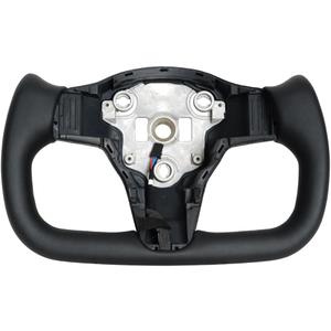 Yoke Racing Steering Wheel, Black Microfiber Leather without Front Trim for Tesla Model 3/Y 2017-2023 With Heating Function