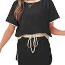 Women's 2 Piece Sets Summer Casual Short Sleeve Tops and Matching Drawstring Skort Going Out Lounge Outfits (X-Large, Black)