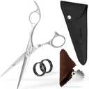 Professional Hair Scissors 5.5 Inch with Extremely Sharp Blades, 440C Steel Hair Cutting Scissors, Durable, Smooth Motion & Fine Cut, Barber Scissors with Elegant Sheath, Cleaning Leather & Key