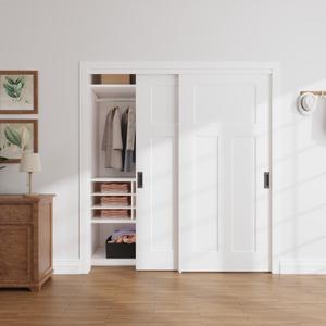 BARNSMITH 72x80 in Sliding Closet Door, 3-Panel White Primed Bypass Interior Door with Top Track & Floor Guide, Preassembled Door Slab with Paintable Surface, T Type