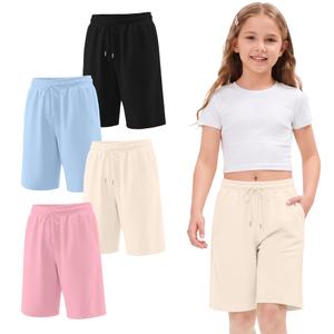 Halfchet 4 Pack Girl's Athletic Shorts, 4-Color, 11-12 Years