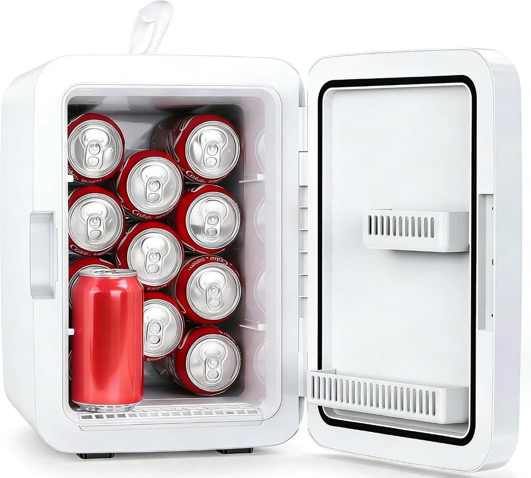 Electactic 10L Mini Fridge, Portable Compact Refrigerator, 2.6 Gal Skincare Cooler with AC/DC Adapter, Quiet Small Personal Fridge for Beverage, Food, Makeup, Bedroom, Office, White