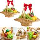 Marsui 2 Pcs Wicker Rattan Basket with Double Drop Down Handles, Christmas Wicker Woven Flower Gift Basket Storage Harvest Hamper for Garden Vegetables, Picnic, Home Decor Organizing, 15 & 13 Inch
