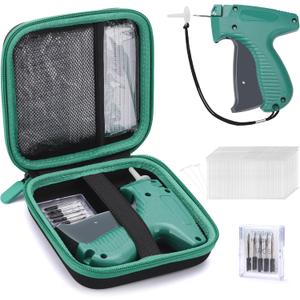 Clothing Tag Gun Kit with Fine Needle Stitch, Storage Case, 6 Micro Needles, 1008 White Micro Fasteners, Mini Stitch Tag Gun Attachment for Home, Shops, Warehouse (Green) (Green Tagging Gun)