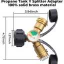 Propane Tank Splitter with Gauge 2 Way, Y Splitter Adapter with Shut Off Valve, Propane Hose Splitter Tee Connector Adapter Universal for BBQ Gas Grill, Griddle, Camp Stove, Gas Pizza Oven