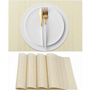 AHHFSMEI Placemats Set of 4 Woven Vinyl Plastic 18.1x13 inches Place Mats Non-Slip Heat Resistant Washable Easy Clean Table Mats(Beige 4)