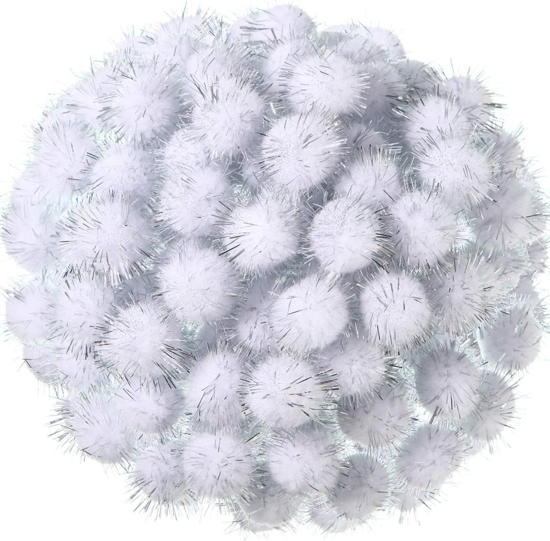 Shappy 1000 Pcs Christmas Pom Poms for Crafts Bulk 0.5 Inch Glitter Fuzzy Craft Pom Poms Arts and Crafts Balls for Hobby Supplies and Craft DIY Material Making Decorations(White)