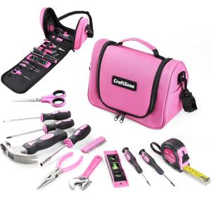 Pink Tool Set,Tool Bag for Women with Shoulder Strap,Basic Tool Kit,21Pcs,Tool Pouch with Zipper,Portable Tool Bag with Tools for Home|Dorm|Office|DIY|Desk|Apartment
