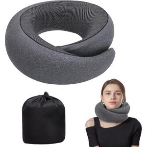 Neck Pillow Airplane, Travel Pillows for Airplanes, Memory Foam Adjustable Portable Neck Pillow for Traveling, Car Rides, and Home Use (Dark Gray)
