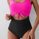 Eomenie Women's One Piece Swimsuit Tummy Control Slimming Bathing Suit Cutout Tie Knot Swimwear (XL)