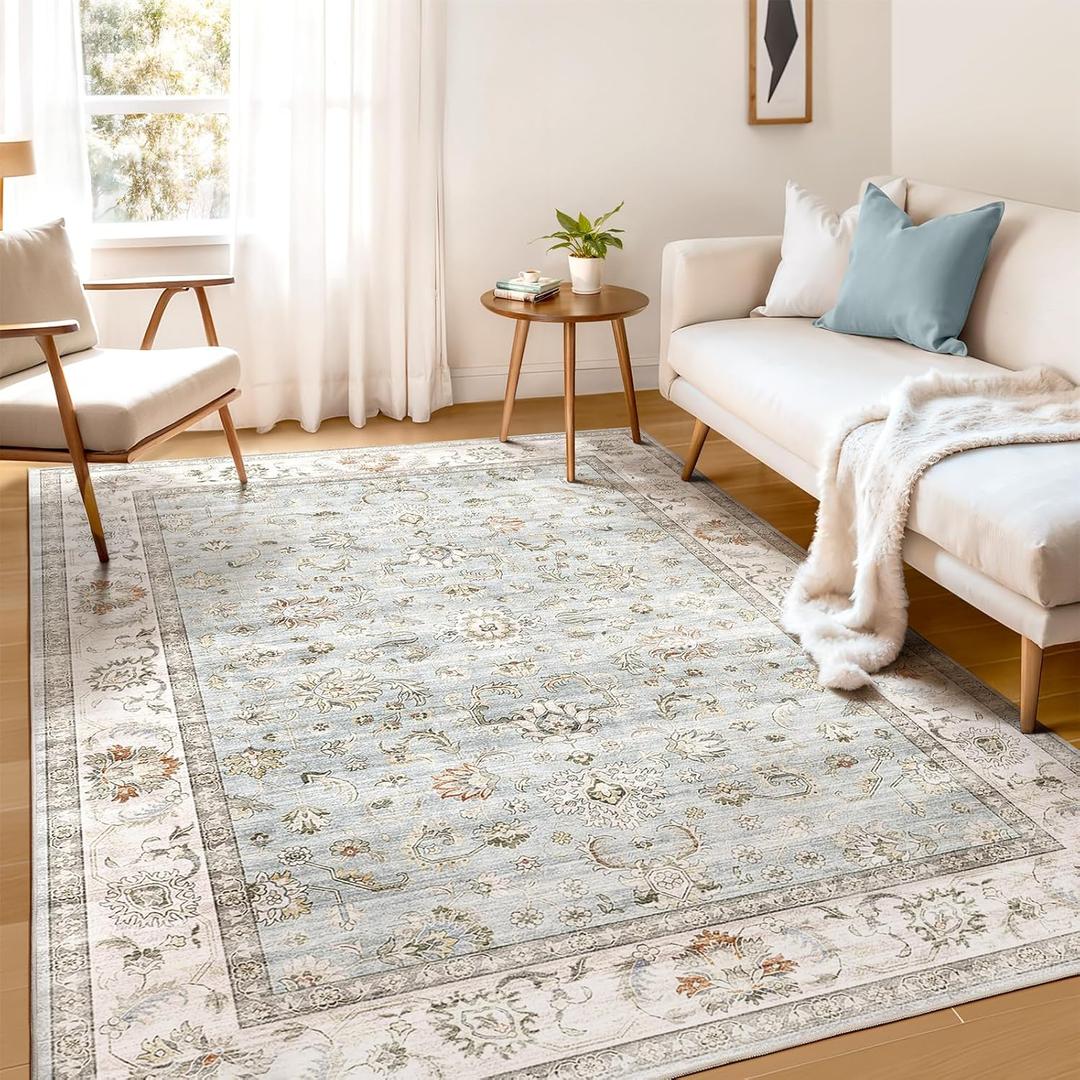 WITSHOCK 6x9 Area Rugs for Living Room: Machine Washable - Non Slip Modern Abstract Rug for Bedroom Dining Room - Stain Resistant for Household - Pet Owners (Light Blue)