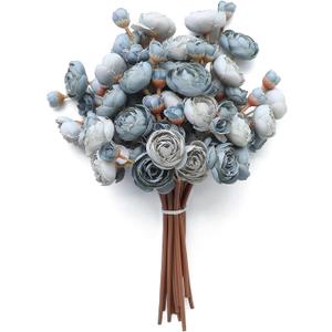 Floroom Ranunculus Artificial Flowers 18 Pcs Dusty Blue Faux Silk Mini Ranunculus Bulk Fake Wedding Filler Flowers for DIY Bouquets, Centerpieces, Bridal Shower Decorations & Arrangements