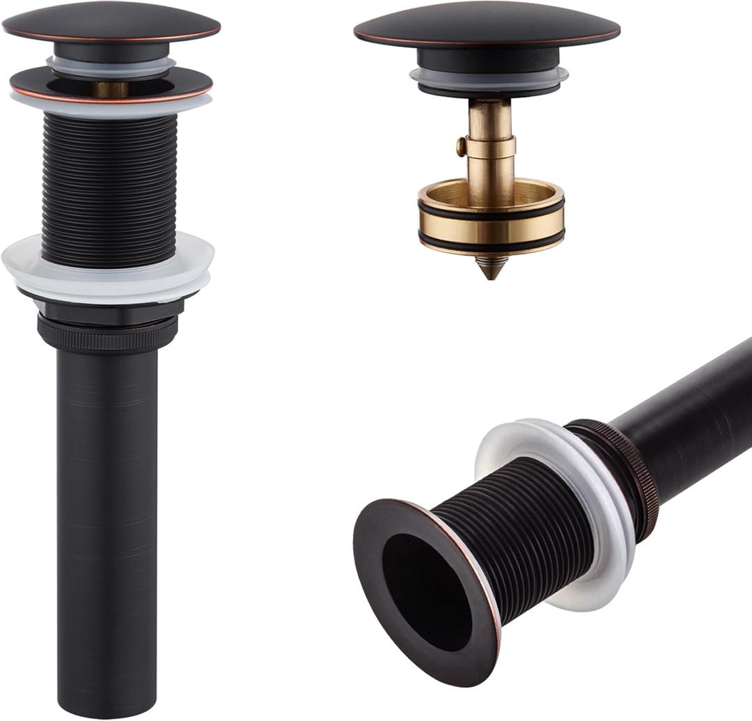 KOKOSIRI Pop Up Sink Drain with Strainer Basket, Oil Rubbed Bronze Bathroom Sink Drain with Detachable Hair Catcher Anti Clogging for Vanity Vessel Sink Without Overflow, C1002ORB