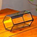 NCYP Small Glass Enclosure Terrarium with Mesh & Door for Tiny Beetle - Hexagon Jumping Spiders Vented Glass Terrarium 7.87'' x 4.52'' x 3.93'', Black