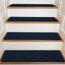 Stair Treads for Wooden Steps Indoor, 15 Pack 8" X 30" Non Slip Carpet Stair Treads with Reusable Adhesive for Kids Elders and Dogs, Surface Polyester TPR Backing Stair Rugs,Navy
