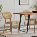 SIMPLIHOME Rachel Dining Chairs - Mid-Century Modern Solid Beech Wood Frame and Natural Rattan Chair Set in Natural, Dining Room Seating with Curved Cane Backrest and Open Frame Design (Set of 2)