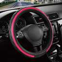 Road Comforts Leather Steering Wheel Cover  Black & Hot Pink, Universal Fit 14.5-15 Inch, Microfiber Leather, Anti-Slip & Breathable Design for Men and Women