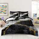 Merryword Black Marble Comforter Set Twin Size 6 Pieces Bed in a Bag Gold Metallic Marble Design Bedding with 1 Comforter, 2 Pillowcases, 1 Flat Sheet, 1 Fitted Sheet, 1 Cushion Cover