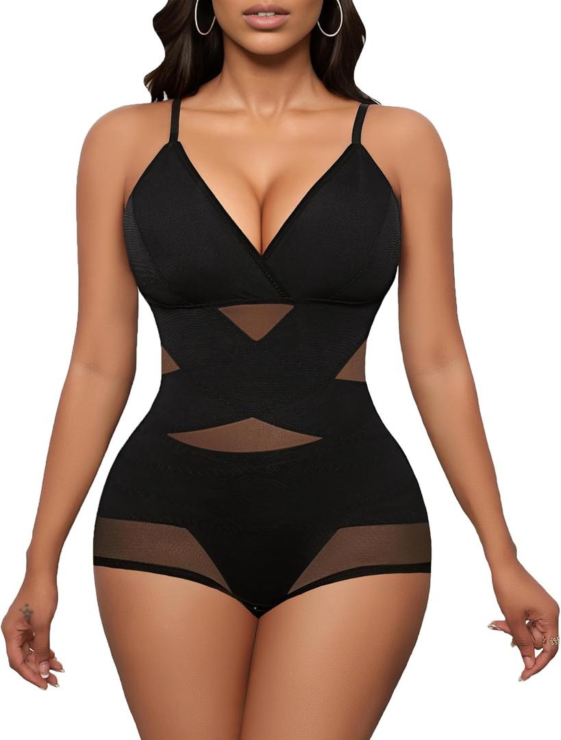 Avidlove Shapewear Bodysuit for Women Body Shaper Tummy Control Shapewear Plus Size Body Suits with Snap Crotch (Medium, Black)
