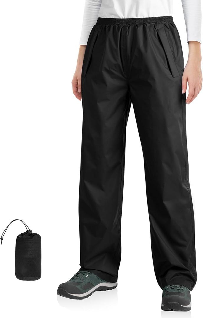 33,000ft Packable Rain Pants for Women Waterproof Pants Lightweight Rain Over Pants Outdoor Windproof Pant for Golf Hiking (Black, S)