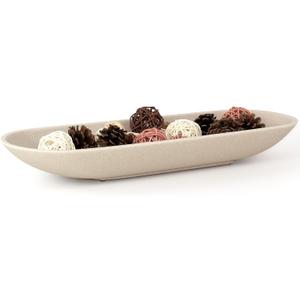 Enhanced Long Large Decorative Bowl for Home Decor - Long Dough Bowl for Table Centerpieces 17.72"W x 2.24"H - Beige Minimalist Design Dough Decor Bowl for Coffee Table, Dining Table Centerpiece, Extra Long