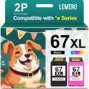 67XL Ink Cartridges Black/Color Combo Pack Remanufactured Ink Cartridge Replacement for HP Ink 67 67XL HP Printer Ink 67 for Deskjet 2752e 2755e 2700 Envy 6055e 6000 Printer, 2-Pack